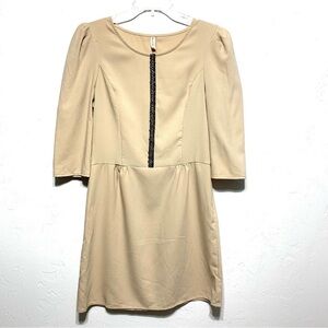 Kilibbi Tan Stone Fit & Flare 3/4 Length Sleeve Short Dress size Medium